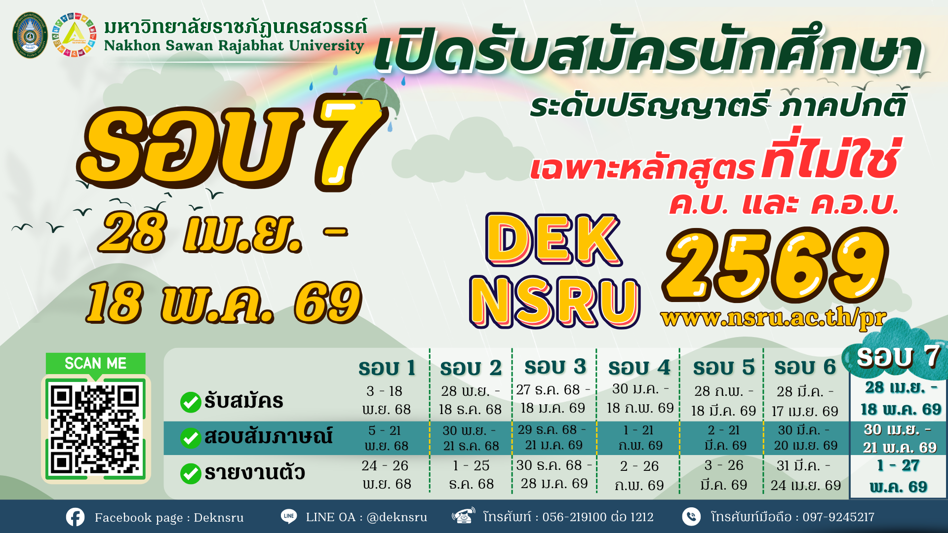 รับสมัครนักศึกษาระดับปริญญาตรี ภาคปกติ 2569 รอบที่ 7 เฉพาะหลักสูตรที่ไม่ใช่ ค.บ. และ ค.อ.บ.